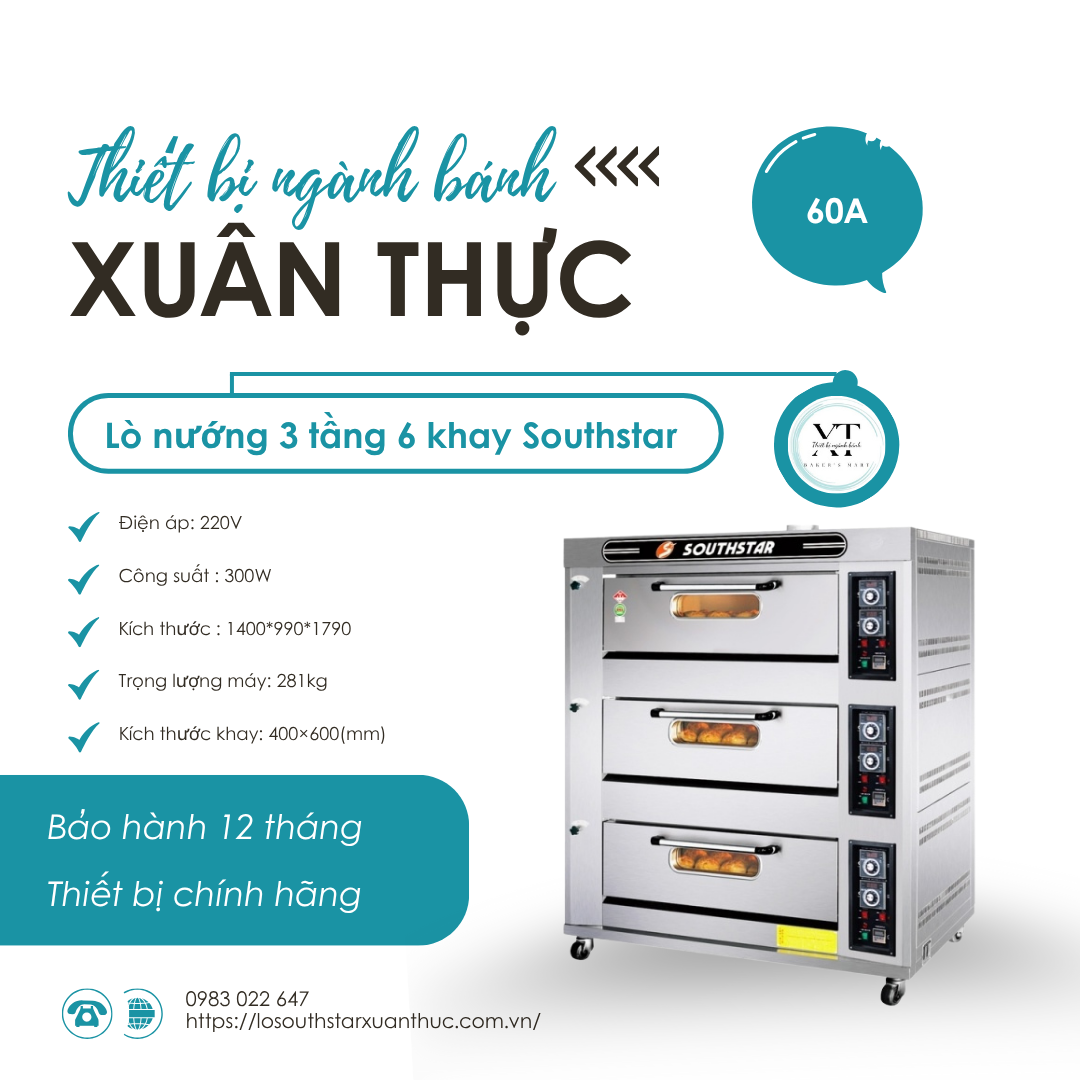 Lò nướng 3 tầng 6 khay Southstar Gas 60A Lò nướng 3 tầng 6 khay Southstar Gas 60A