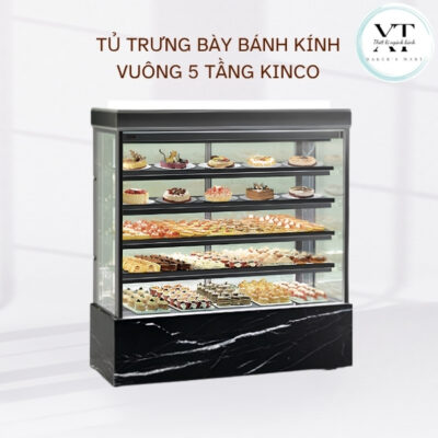 TỦ TRƯNG BÀY BÁNH KÍNH VUÔNG 5 TẦNG KINCO