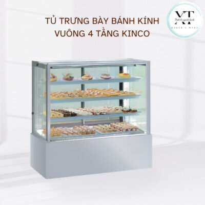 TỦ TRƯNG BÀY BÁNH KÍNH VUÔNG 4 TẦNG KINCO